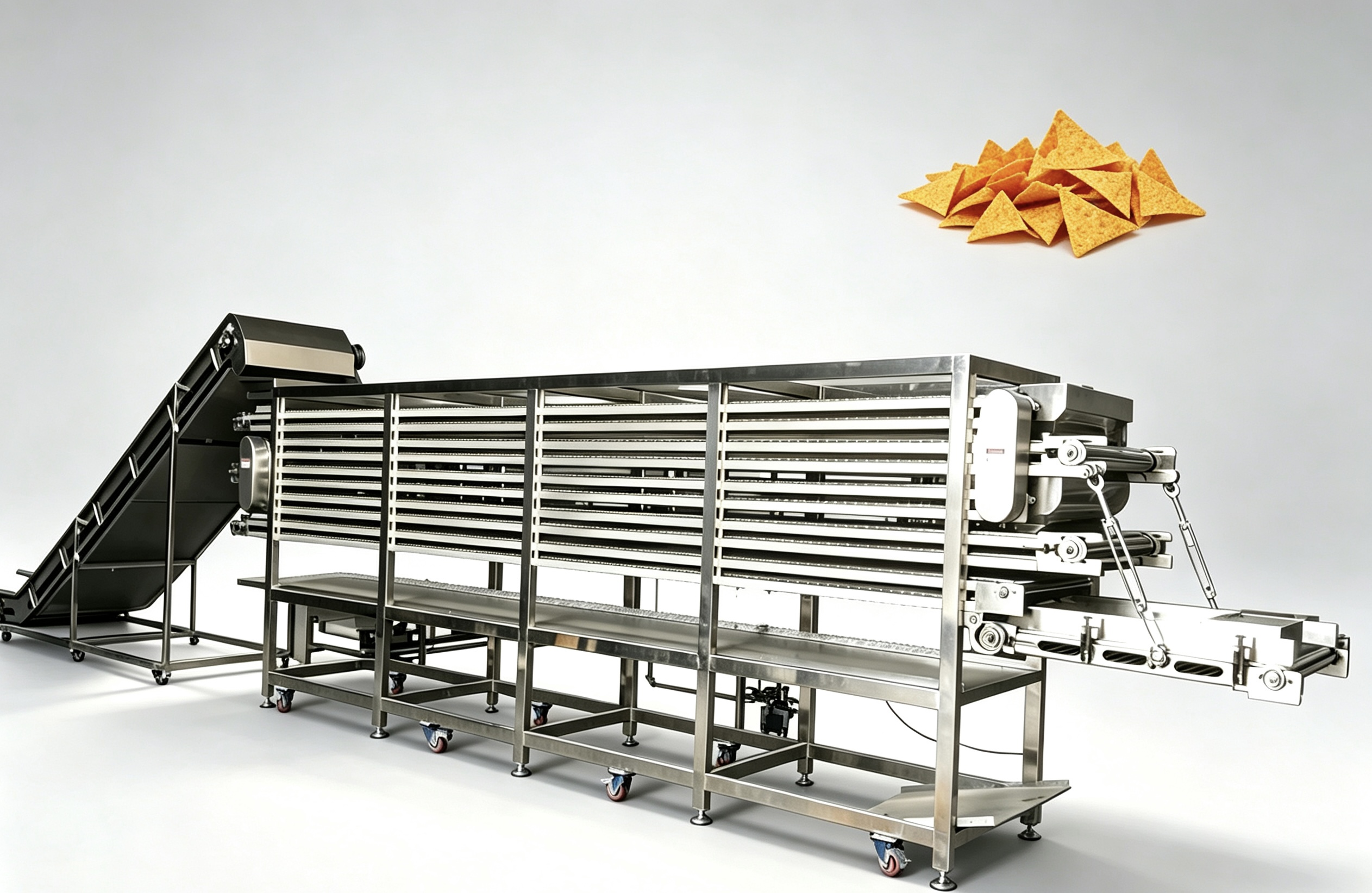 conveying and seasoning systems for tortilla chips